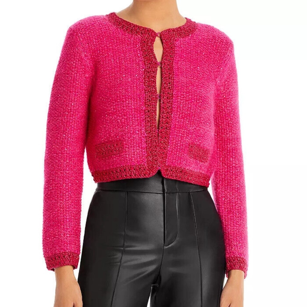 Alice and Olivia Noella Sequin Embellished Bouclé Cardigan - Retail $595